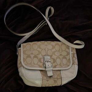Beige and White Crossbody Bag